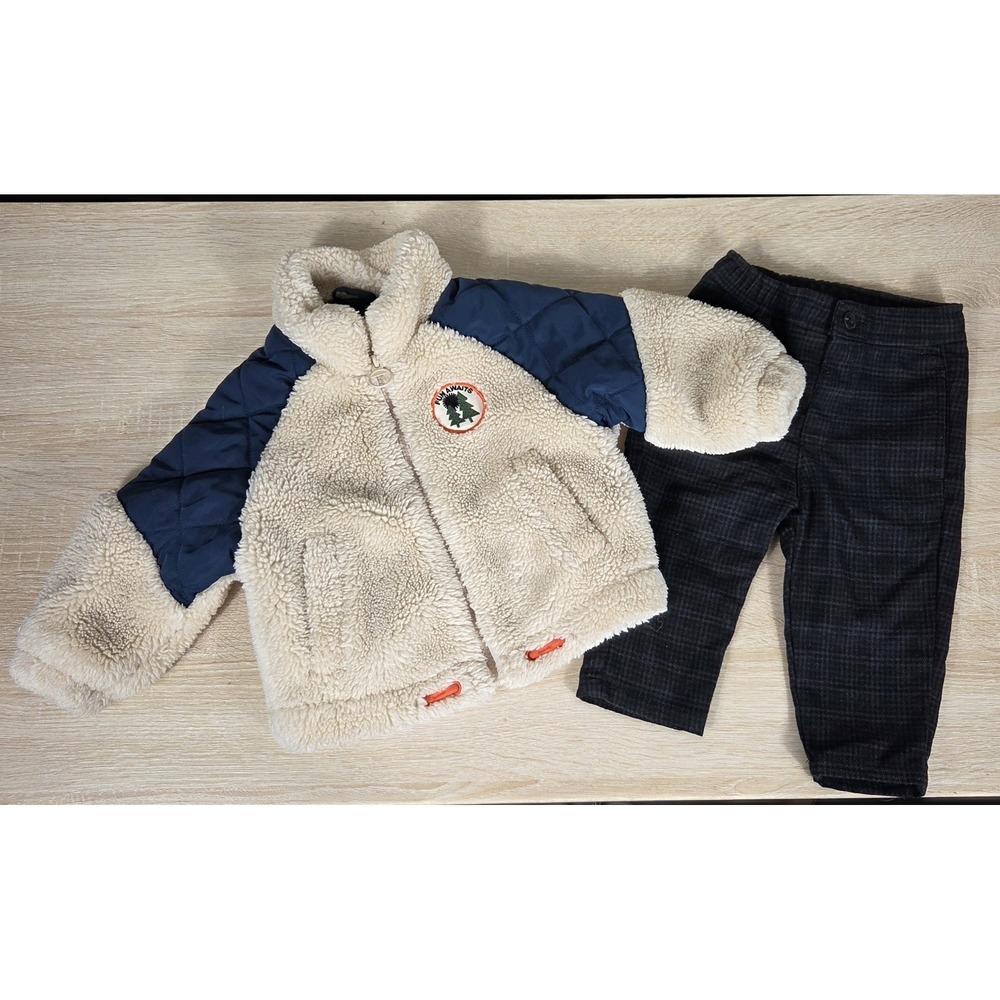 Zara Baby Outfit Bundle Teddy Fleece Jacket Plaid Pants 9-12 Months Winter‎
